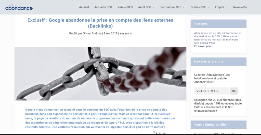 Poisson d'avril - Abandon des baklinks