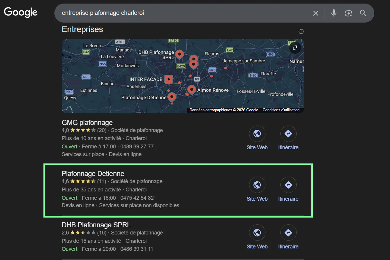Fiche d'établissement Google de Plafonnage Detienne