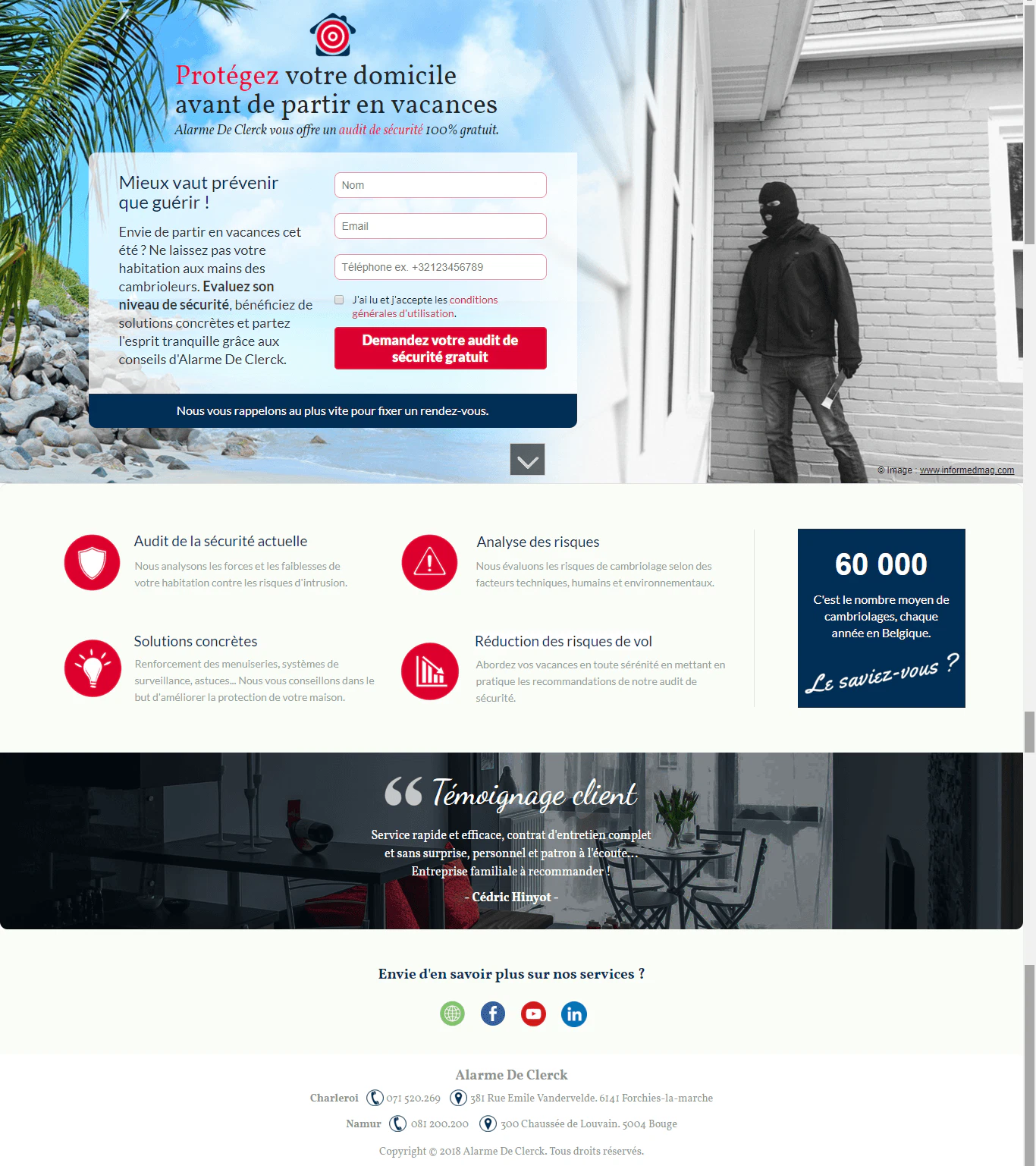 Alarme De Clerck : landing page audit