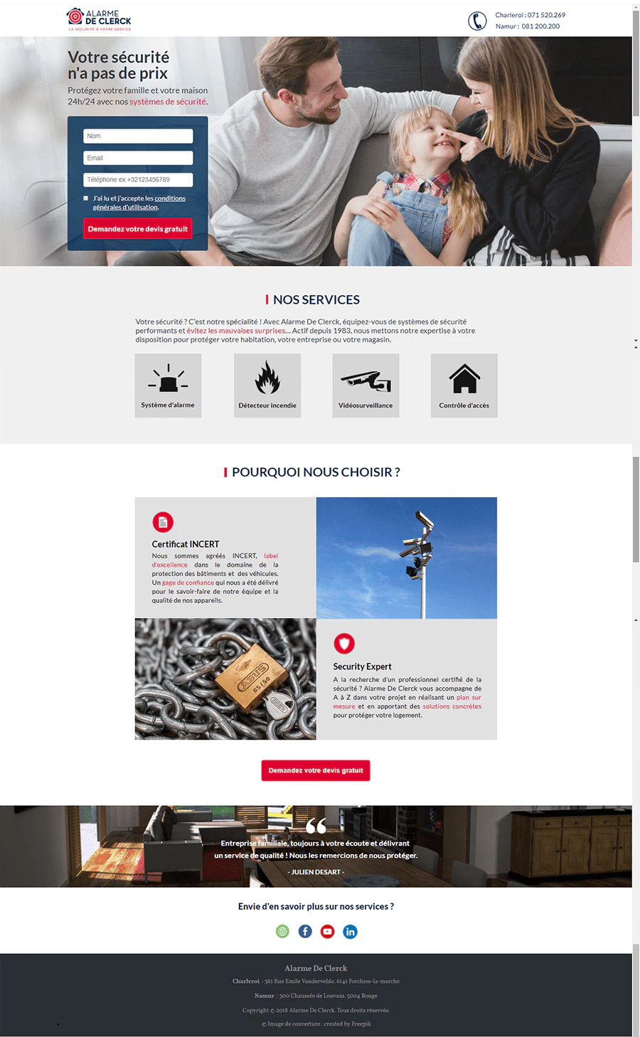 Alarme De Clerck : landing page