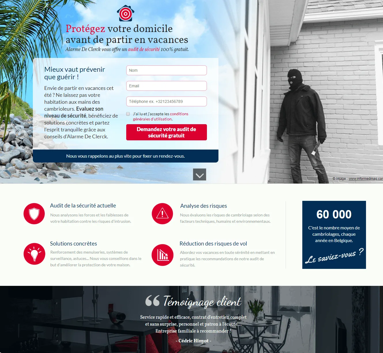 Landing page d'Alarme De Clerck