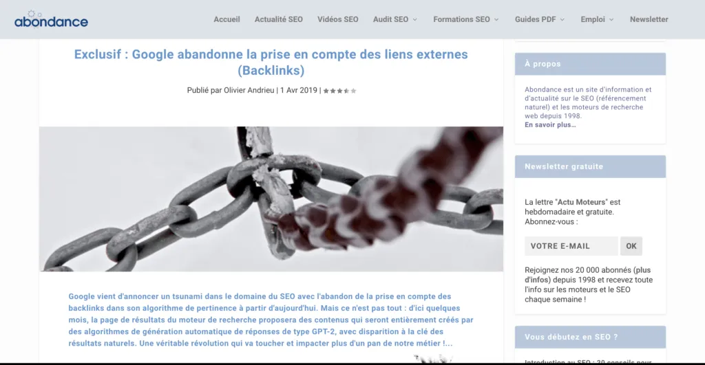 Poisson d'avril - Abandon des baklinks