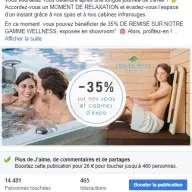 Leisure Pools : publication Facebook sur les cabines infrarouges