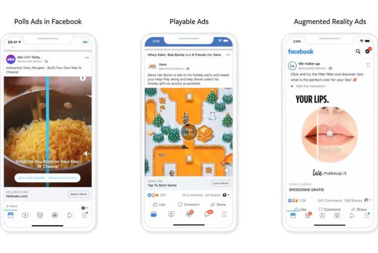 Nouveaux formats publicitaires facebook : sondages, réalité augmentée et gaming