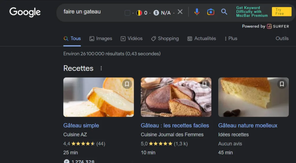 Exemple de résultat enrichi sur Google